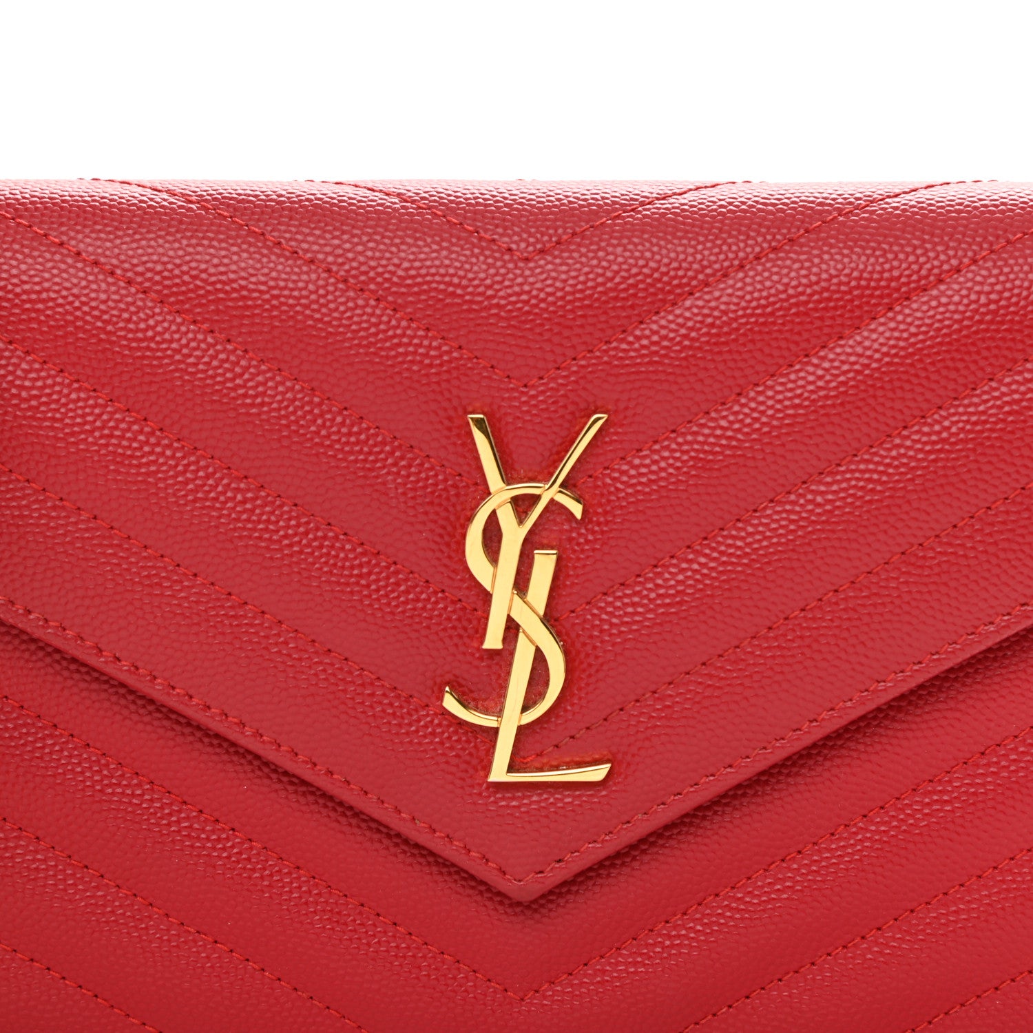 Saint Laurent Grain De Poudre Matelasse Chevron Monogram Envelope Chain Wallet Red 14 of 23