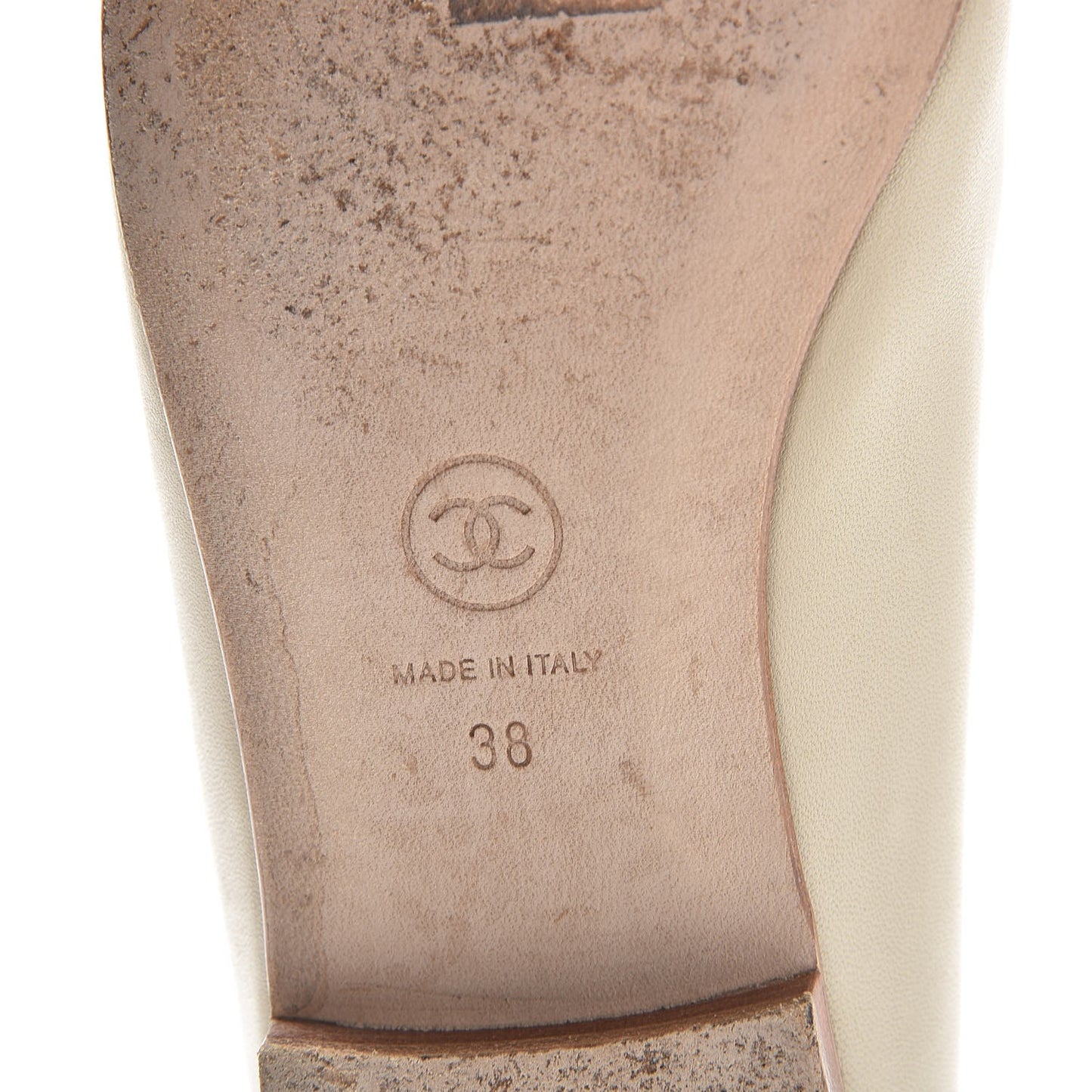 Lambskin Metallic Cap Toe Crystal CC Ballet Flats 38 Light Beige