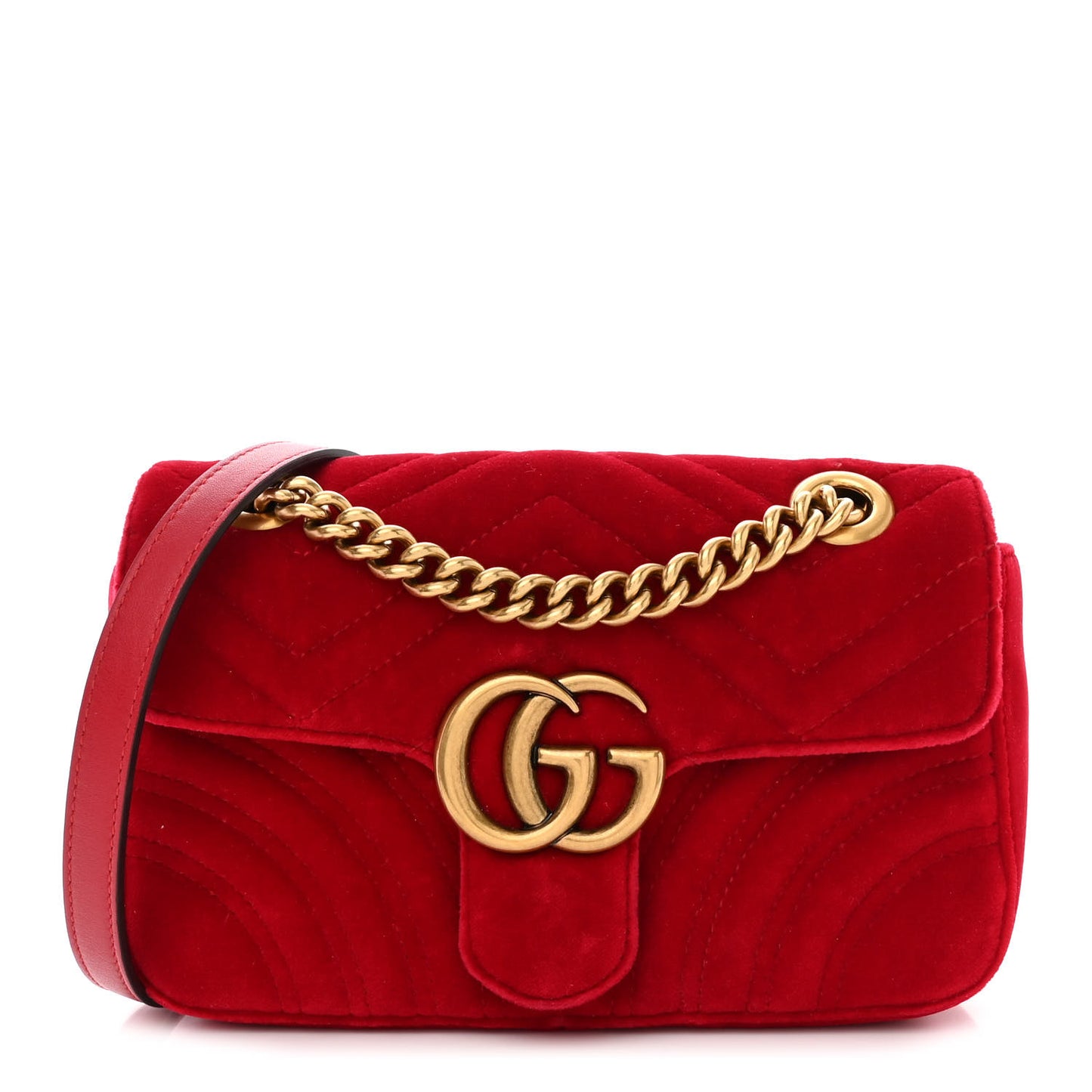 Velvet Matelasse Mini GG Marmont Shoulder Bag Hibiscus Red