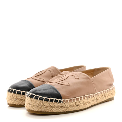 Chanel Lambskin CC Espadrilles 35 Beige Black 3 of 11