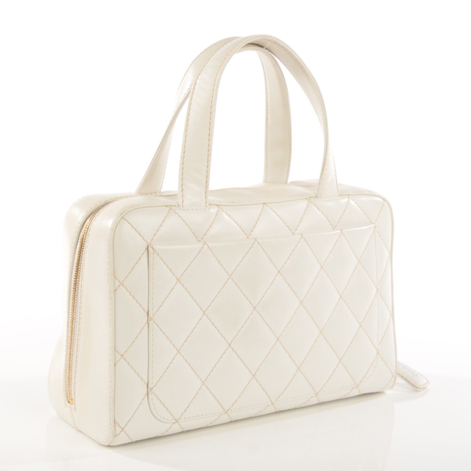 Chanel Calfskin Wild Stitch Surpique Top Handle Bag White 6 of 12