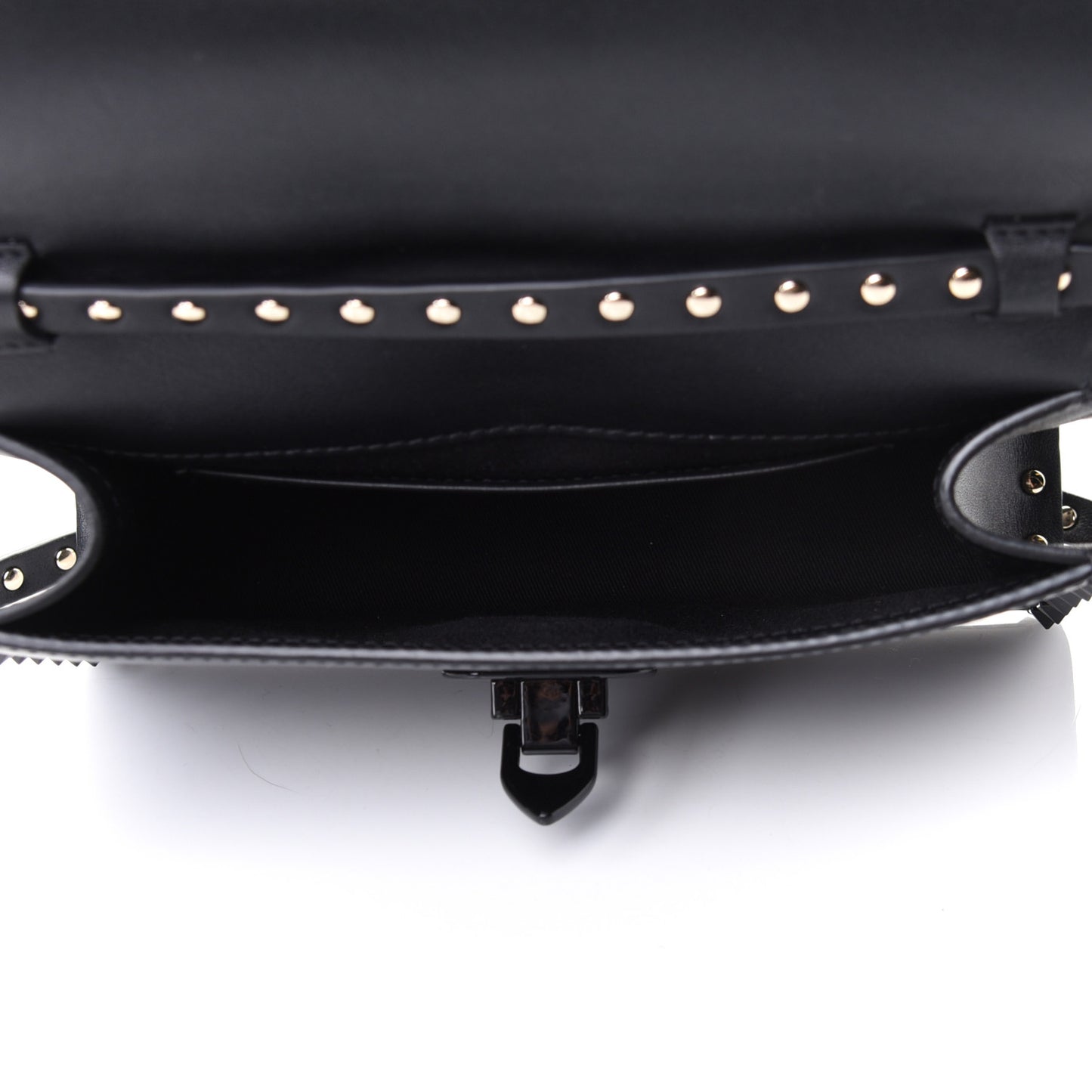 Vitello Monochrome Medium Rockstud Flip Lock Crossbody Bag Black