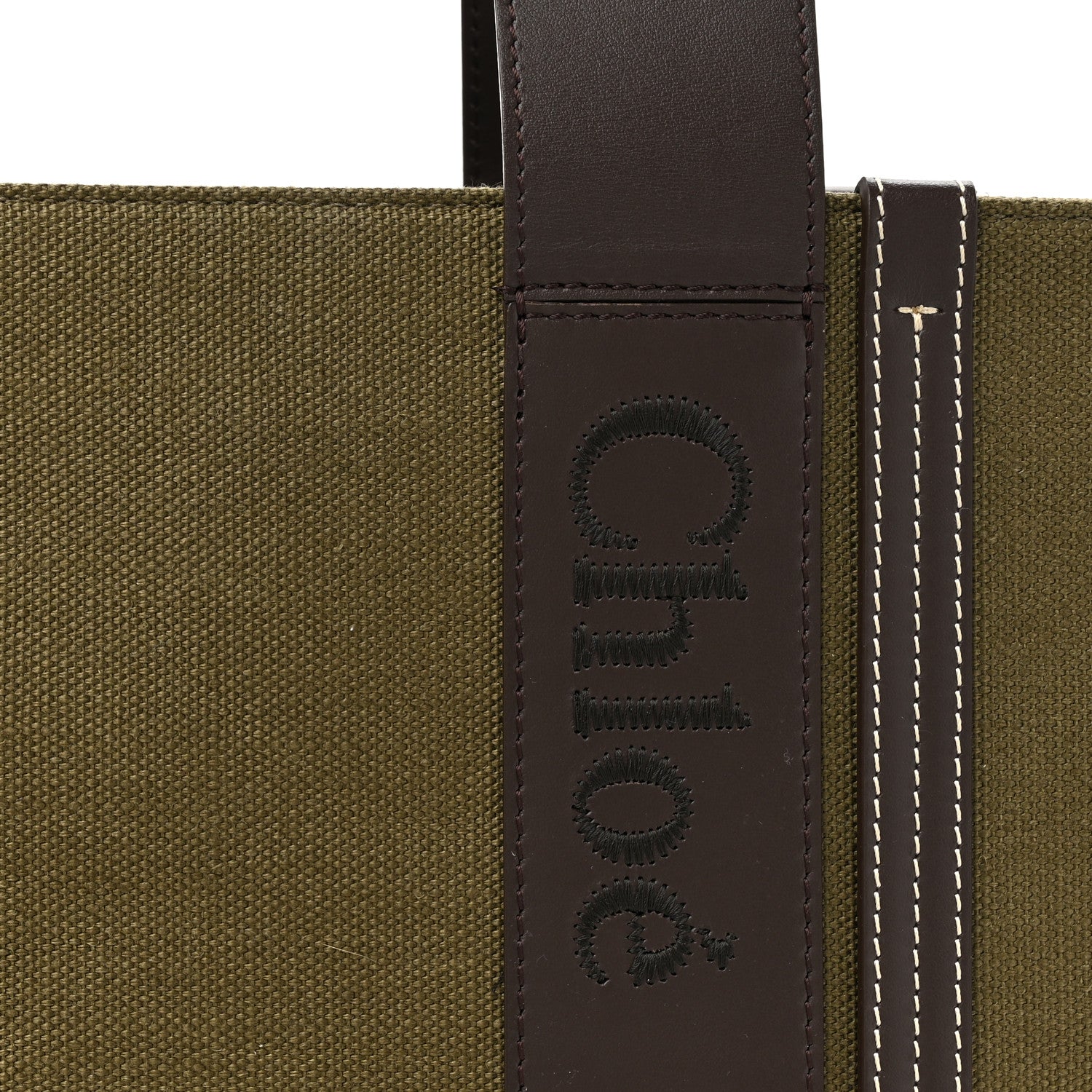Chloe Linen Calfskin Medium Woody Tote Warm Green 7 of 9