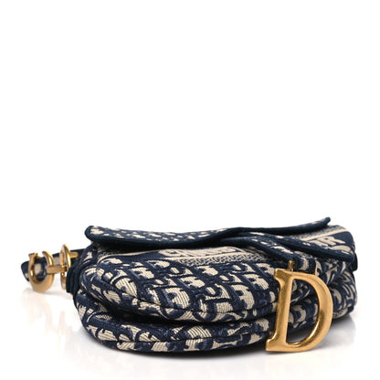 Christian Dior Oblique Embroidered Saddle Bag Blue 4 of 11