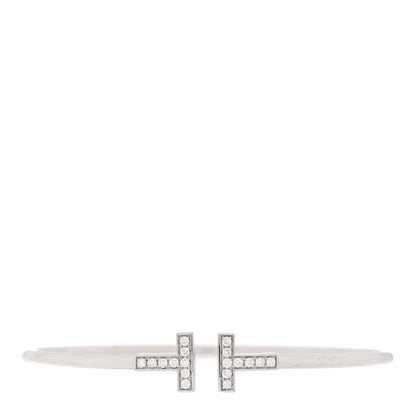 Tiffany 18K White Gold Diamond T Wire Bracelet 1 of 3