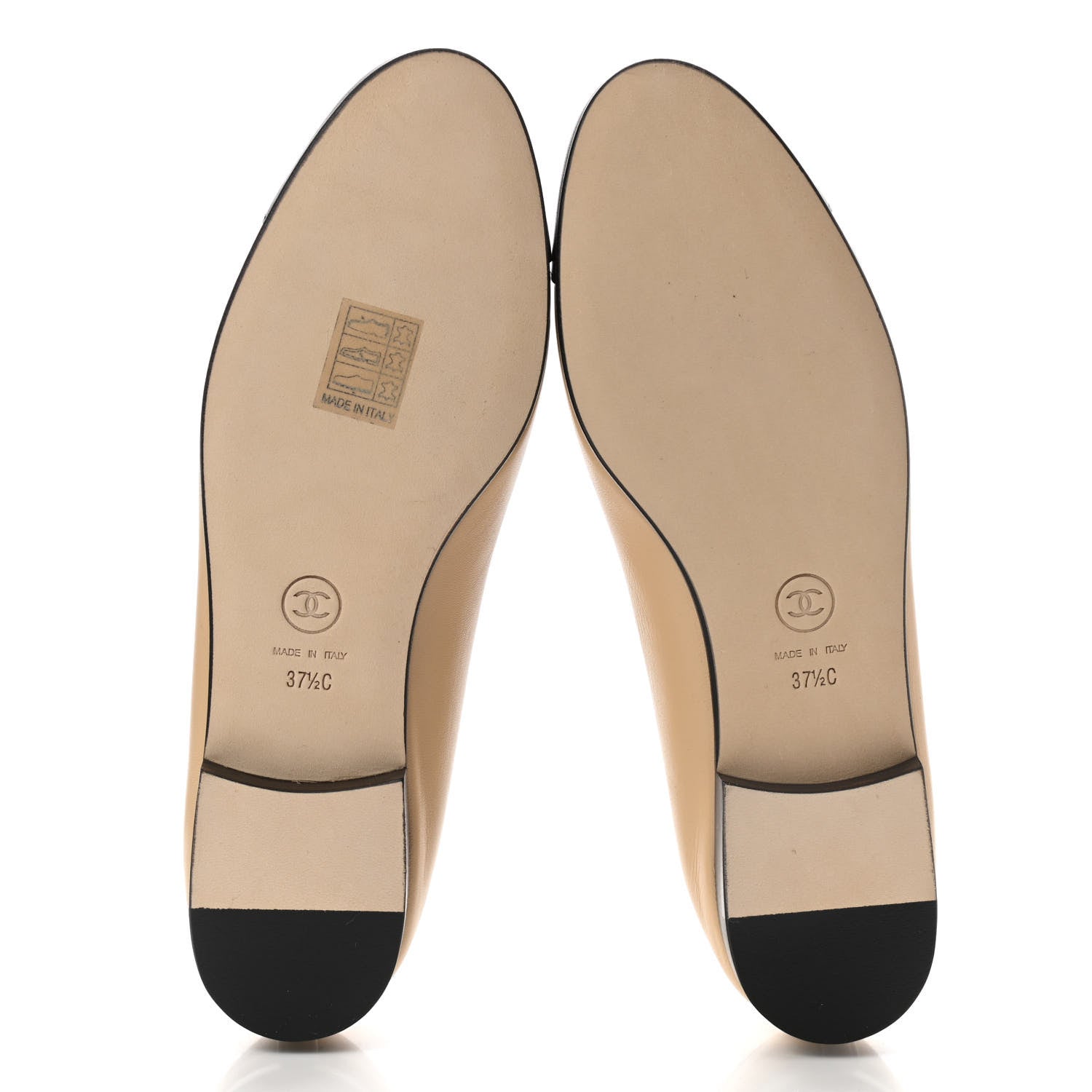 Chanel Lambskin Cap Toe CC Ballerina Flats 37.5 Beige Black 5 of 9