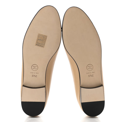 Chanel Lambskin Cap Toe CC Ballerina Flats 37.5 Beige Black 5 of 9