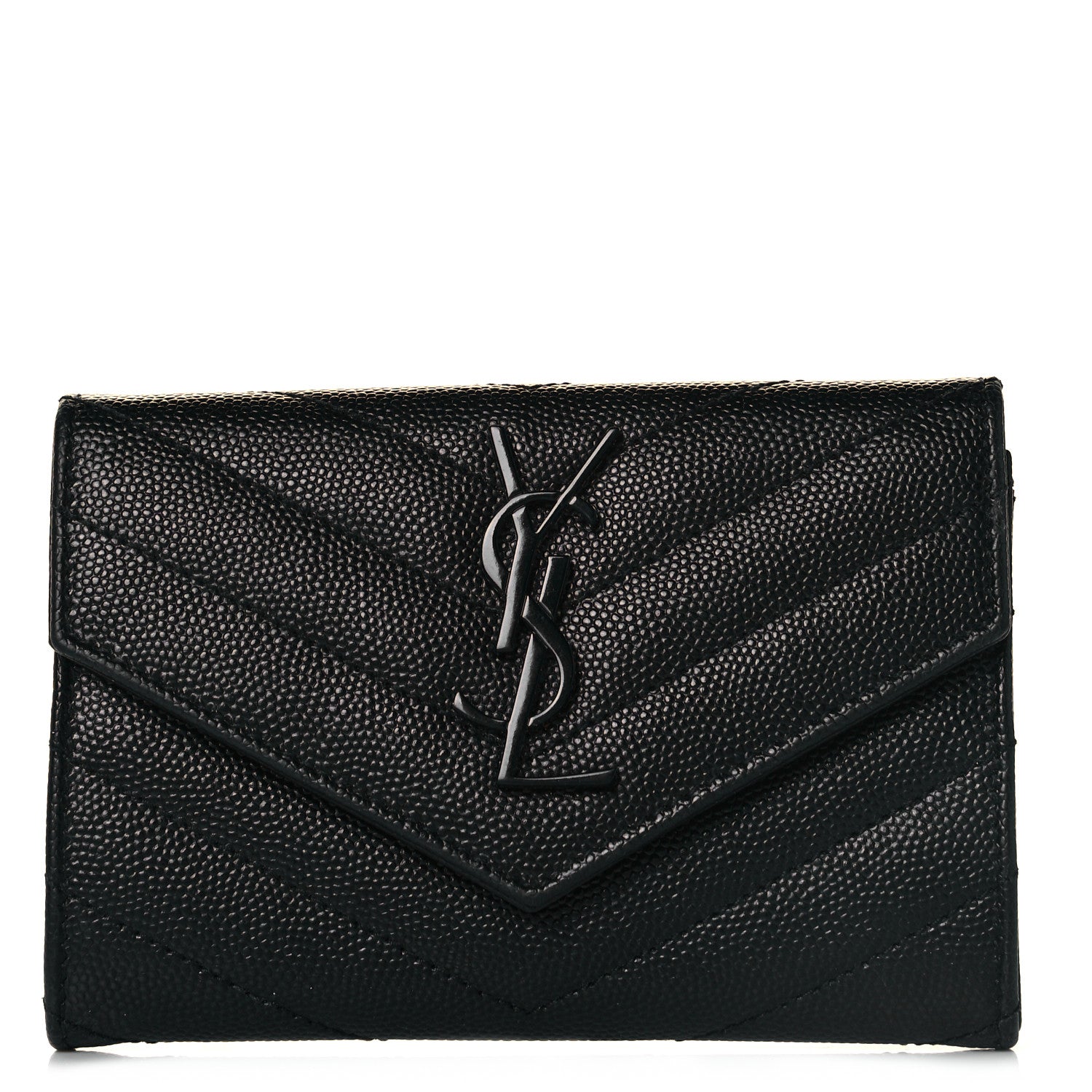 Saint Laurent Grain De Poudre Matelasse Chevron Small Monochrome Monogram Envelope Wallet Black 1 of 8