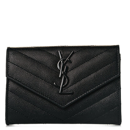 Saint Laurent Grain De Poudre Matelasse Chevron Small Monochrome Monogram Envelope Wallet Black 1 of 8