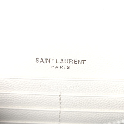 Saint Laurent Grain De Poudre Matelasse Chevron Monogram Envelope Chain Wallet  White Black 6 of 10