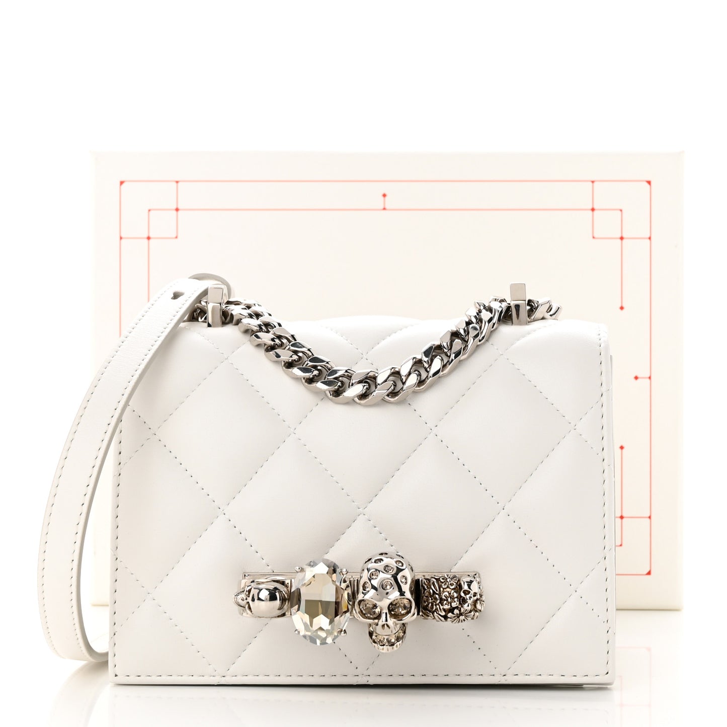 Lambskin Quilted Knuckle Shoulder Bag White