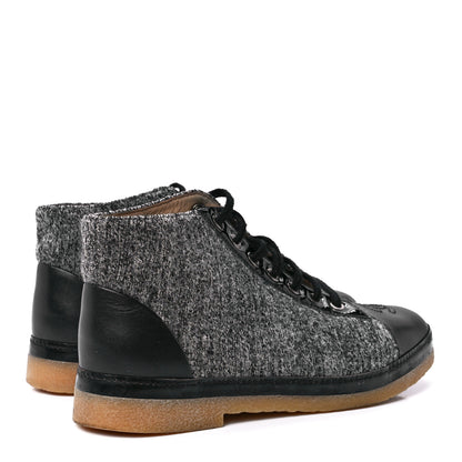 Chanel Tweed Patent Lambskin High Top Sneakers 36.5 Black Grey 4 of 8