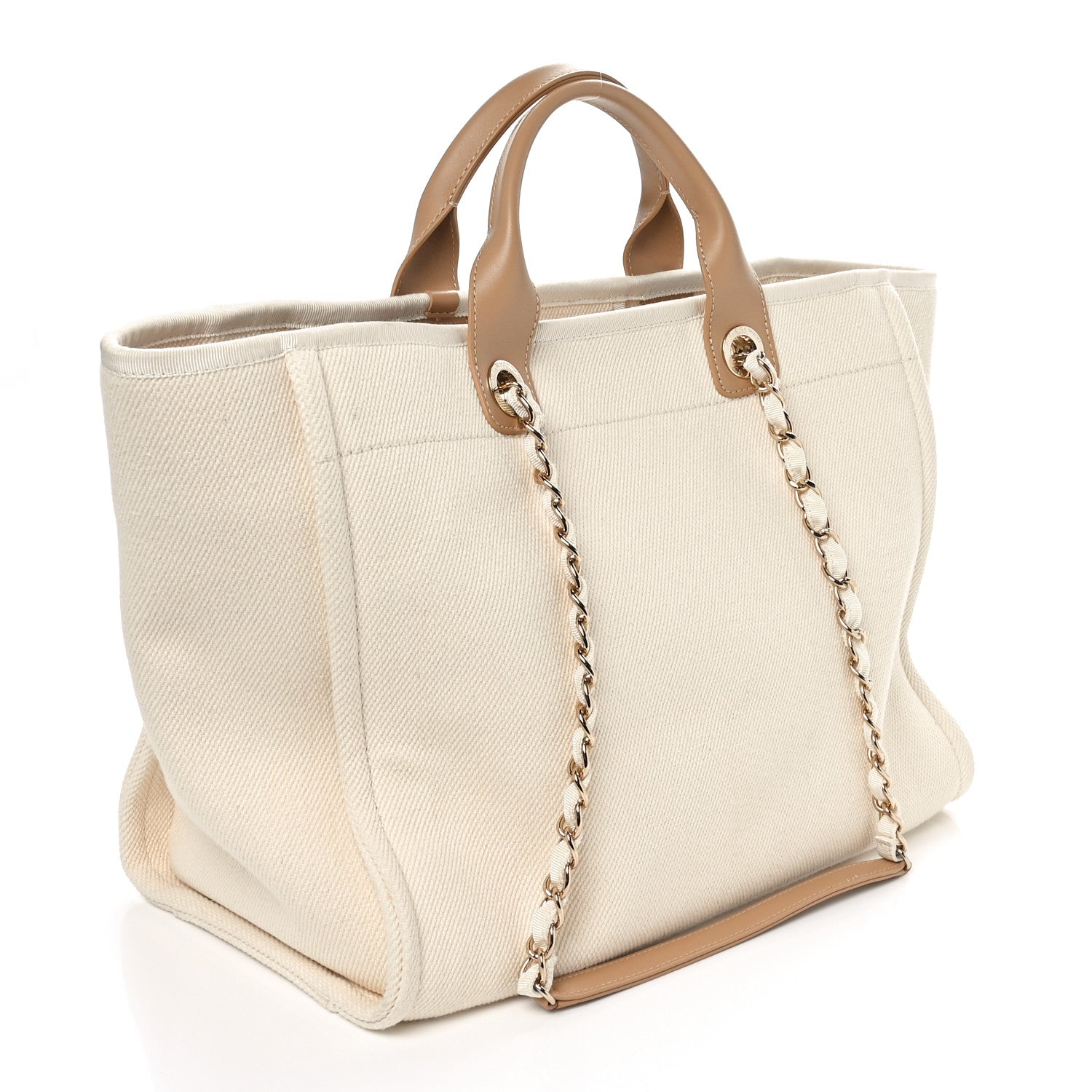 Chanel Canvas Pearl Large Deauville Tote Ecru Beige 3 of 10