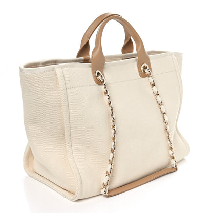 Chanel Canvas Pearl Large Deauville Tote Ecru Beige 3 of 10