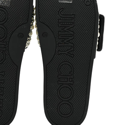 Jimmy Choo Canvas Pearl Embellished Fitz Slide Sandals 40 Black 6 of 7