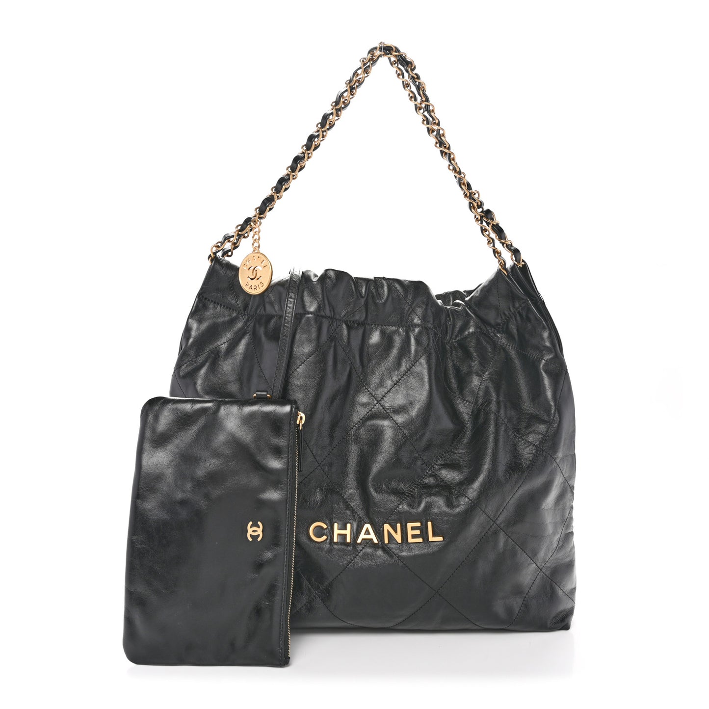 Shiny Calfskin Quilted Chanel 22 Black