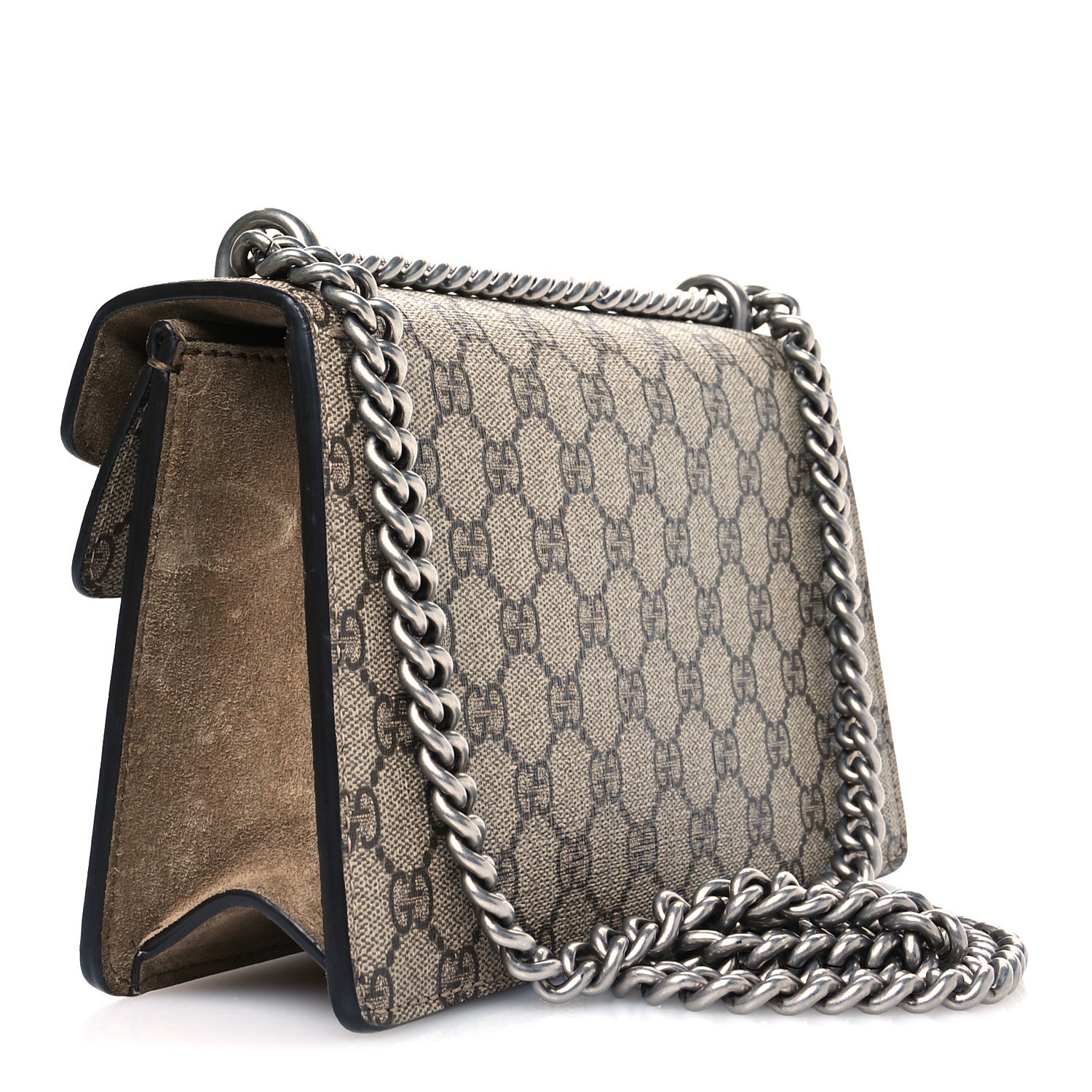 Gucci GG Supreme Monogram Suede Crystal Small Dionysus Shoulder Bag Beige Ebony Taupe 3 of 10