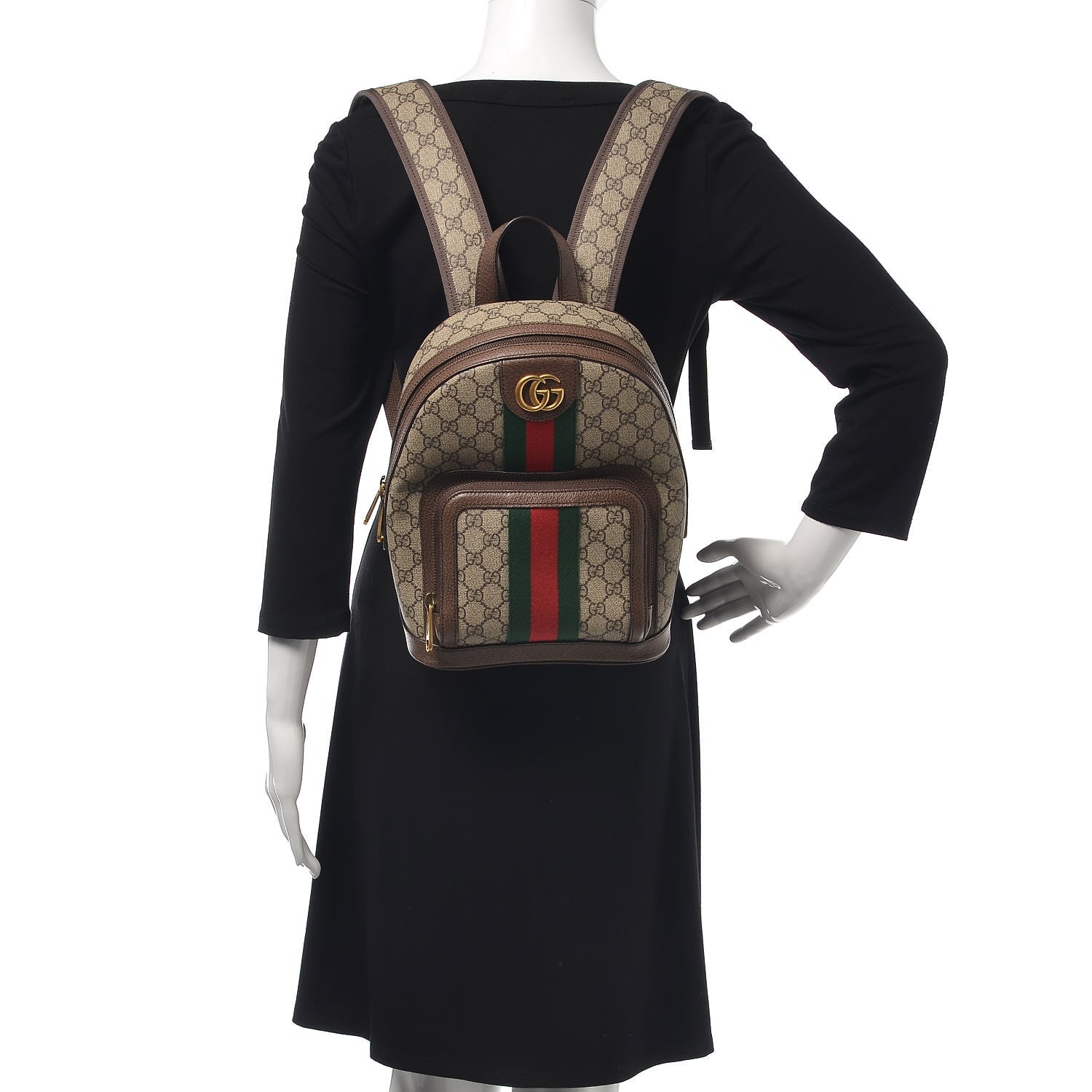 Gucci GG Supreme Monogram Calfskin Web Small Ophidia Day Backpack Beige Ebony New Acero 2 of 7