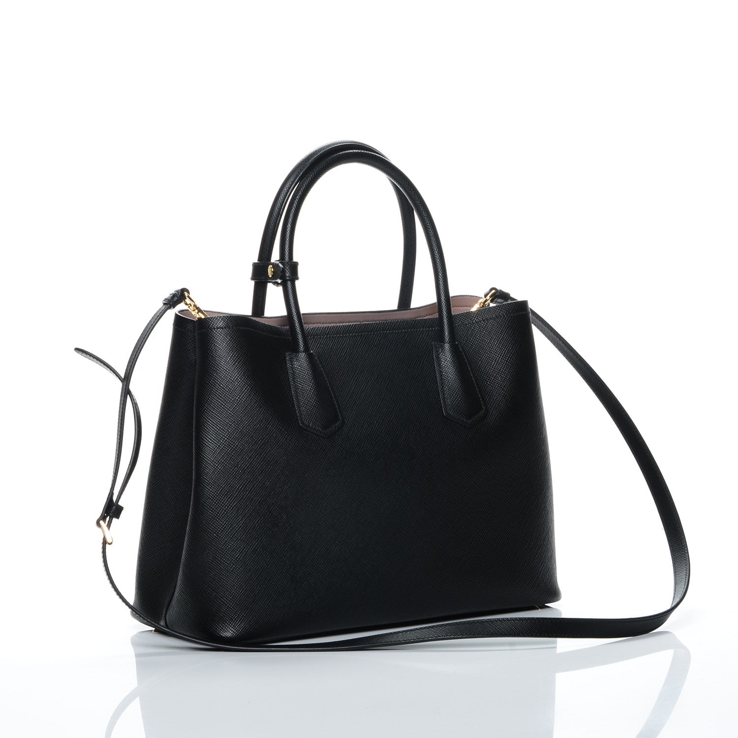 Prada Saffiano Cuir Medium Double Bag Black Mughetto 3 of 6