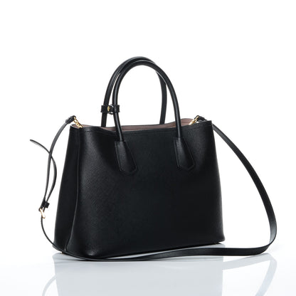 Prada Saffiano Cuir Medium Double Bag Black Mughetto 3 of 6