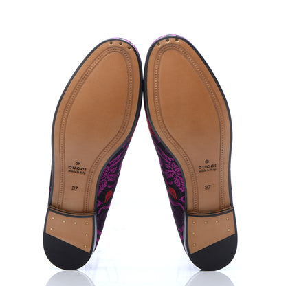 Gucci Floral Jacquard Womens Horsebit Jordaan Loafers 37 Black Begonia 5 of 9