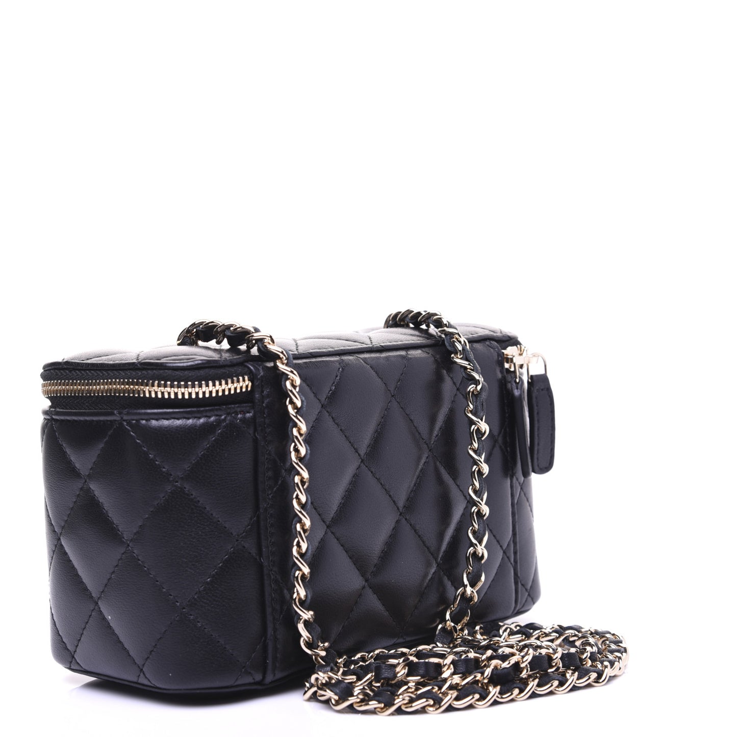 Lambskin Quilted Small Vanity Case With Chain Black