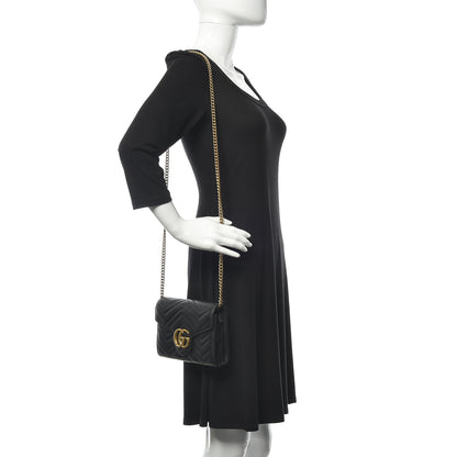 Gucci Calfskin Matelasse GG Marmont Chain Wallet Black 2 of 18