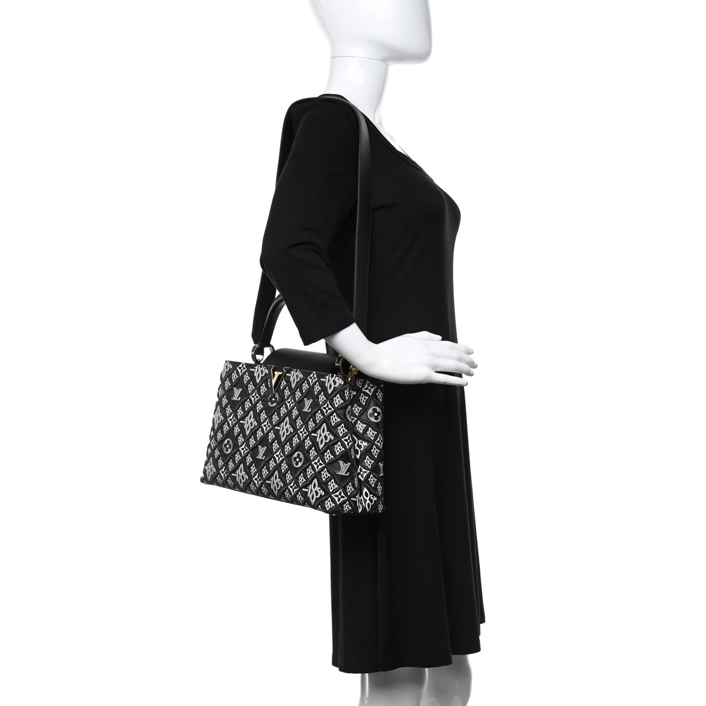 Calfskin Since 1854 Embroidered Capucines PM Black