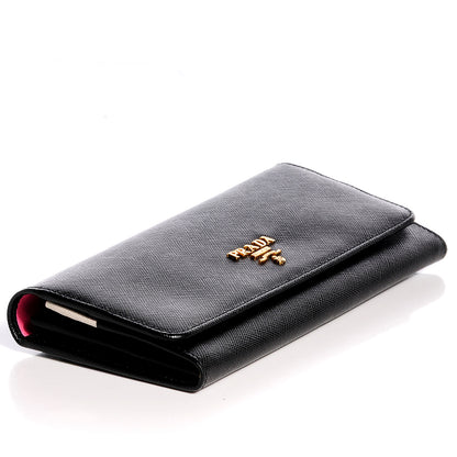 Prada Saffiano Multicolor Continental Flap Wallet Black Geranio 3 of 7