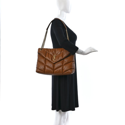 Saint Laurent Lambskin Quilted Medium Loulou Puffer Monogram Chain Satchel Miel Dark 2 of 13