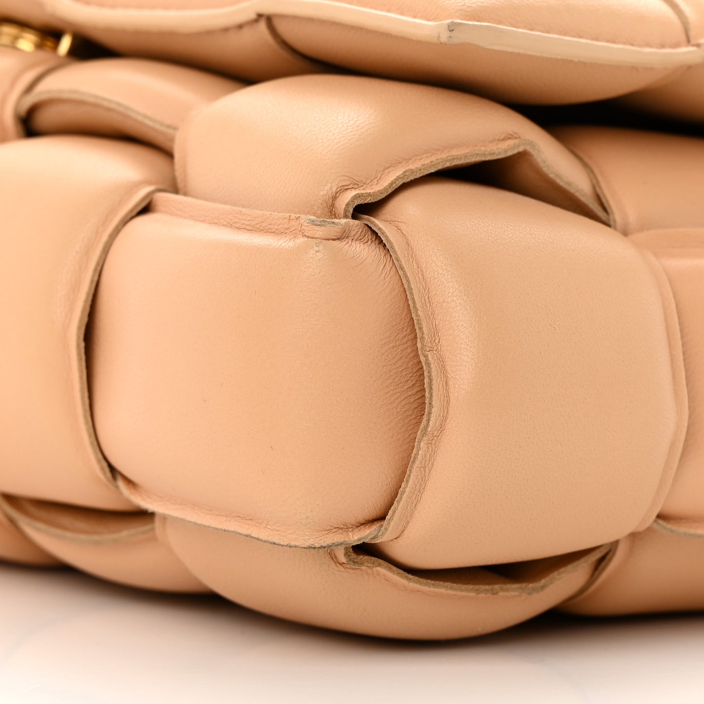 Lambskin Maxi Intreccio Padded Chain Cassette Crossbody Bag Almond