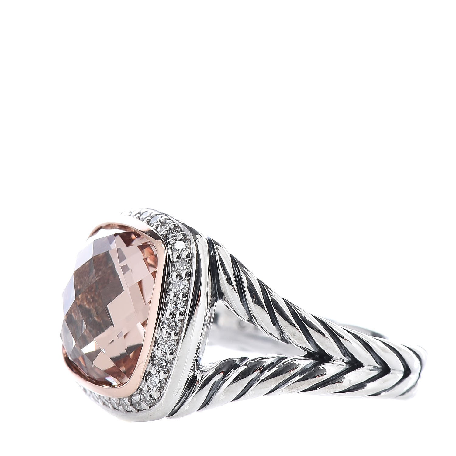 David Yurman Sterling Silver 18K Rose Gold Diamond Morganite 11mm Albion Ring 54 6.75 3 of 6
