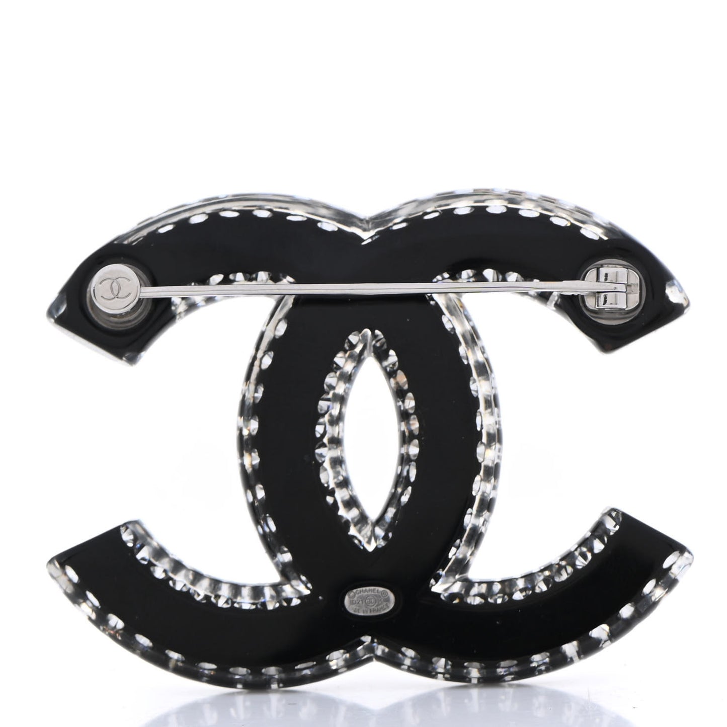 Resin Crystal CC Brooch Silver Black