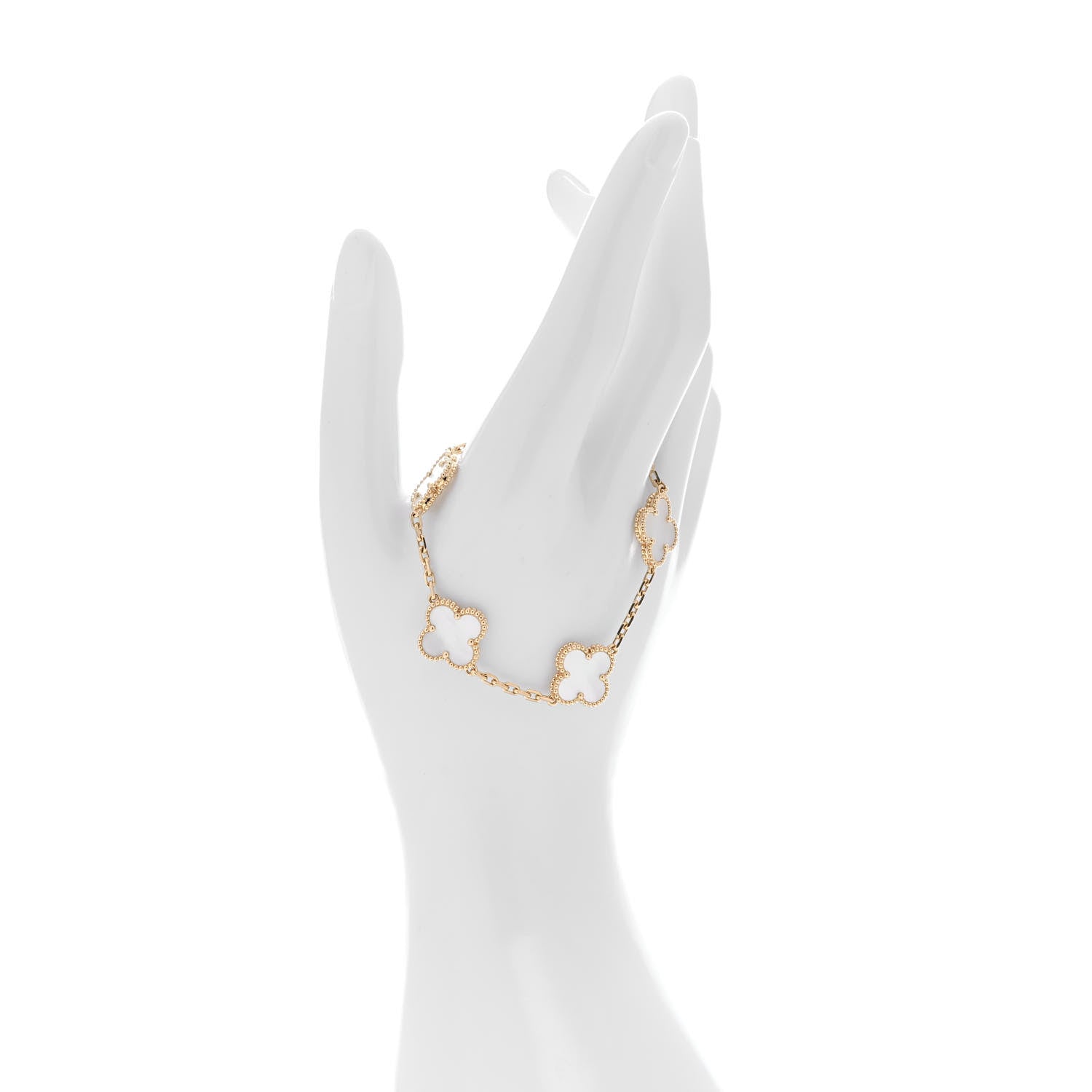 Van Cleef & Arpels 18K Yellow Gold Mother of Pearl 5 Motifs Vintage Alhambra Bracelet 2 of 6