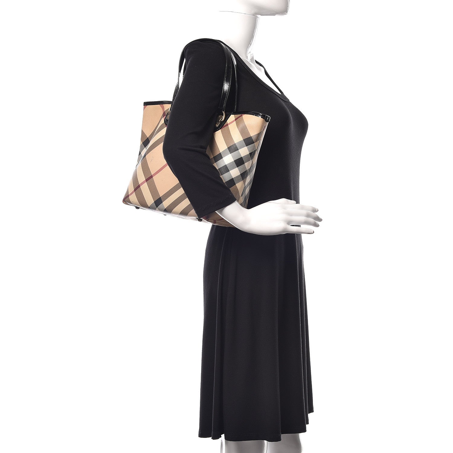 Burberry Patent Trim Small Nova Check Tote Black 2 of 11