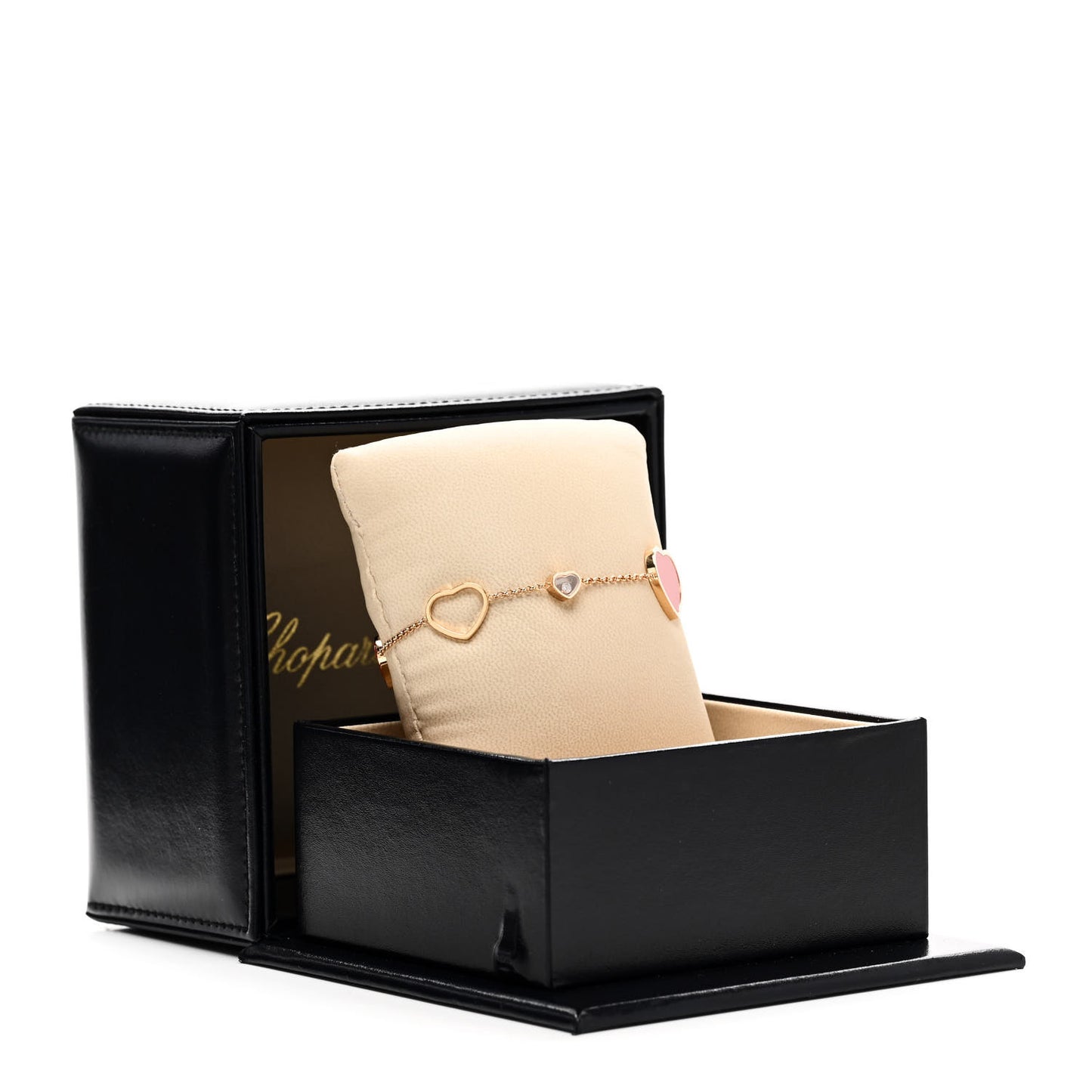 18K Rose Gold Diamond Happy Hearts Bracelet Red