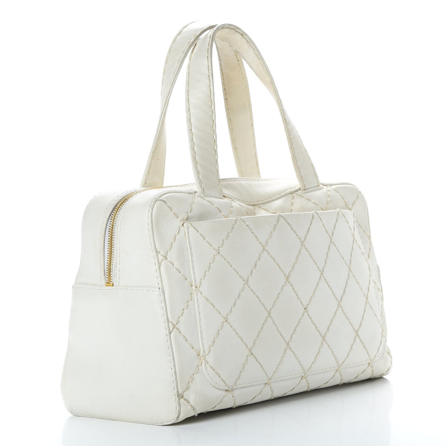 Calfskin Wild Stitch Top Handle Bag White