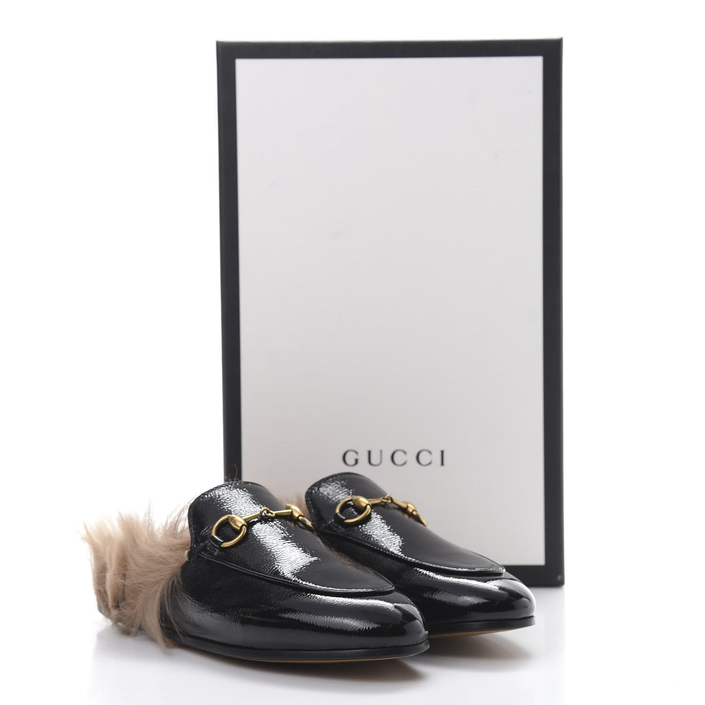 Patent Fur Womens Princetown Slippers 35.5 Black