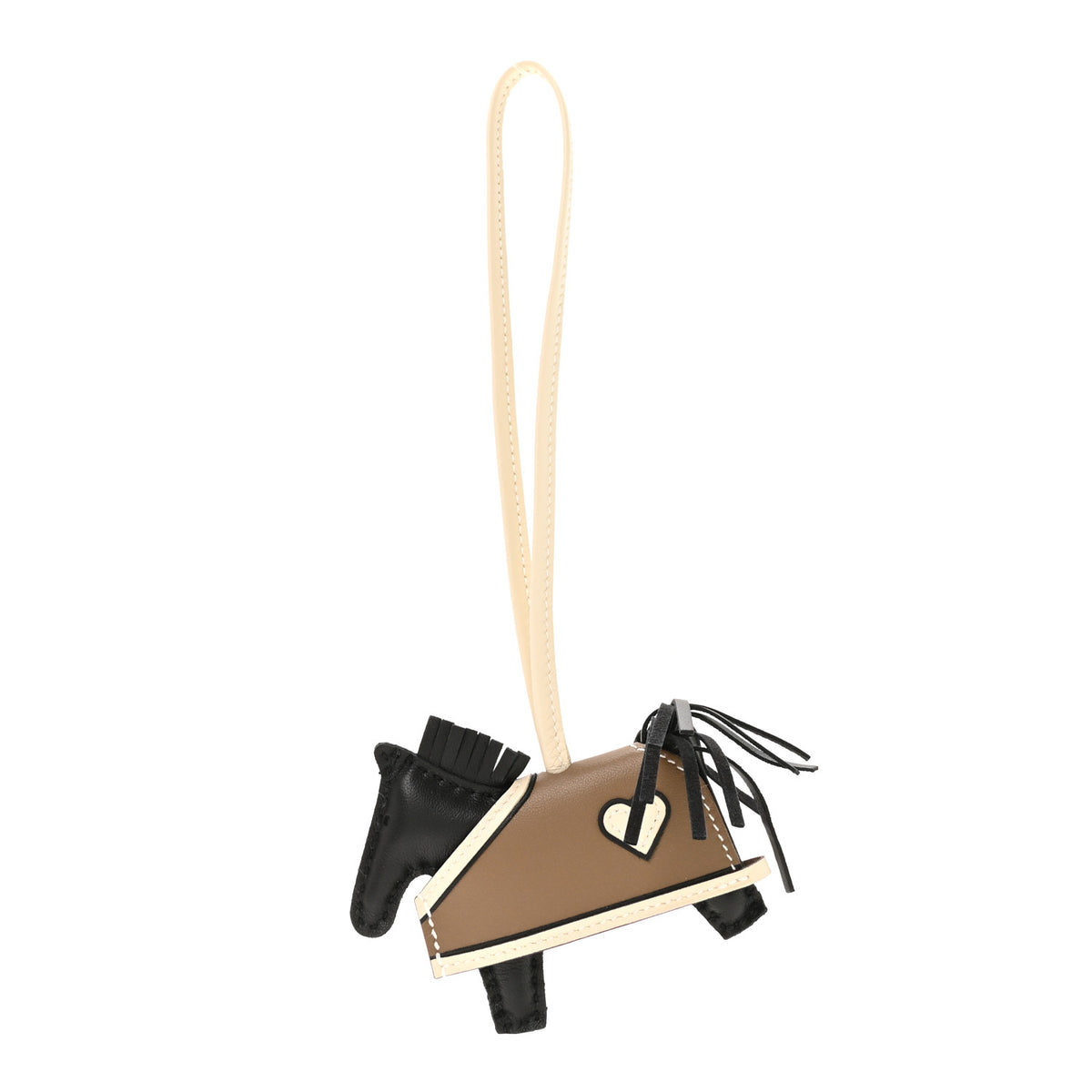 Milo Lambskin Grigri Rodeo Robeo Coeur Bag Charm PM Black Craie Etoupe
