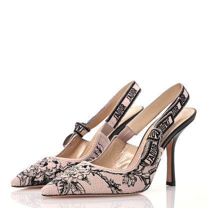 Christian Dior Canvas Embroidered Jardin Botanique J'Adoir Slingback 100mm Pumps 40 Black Nude 3 of 10