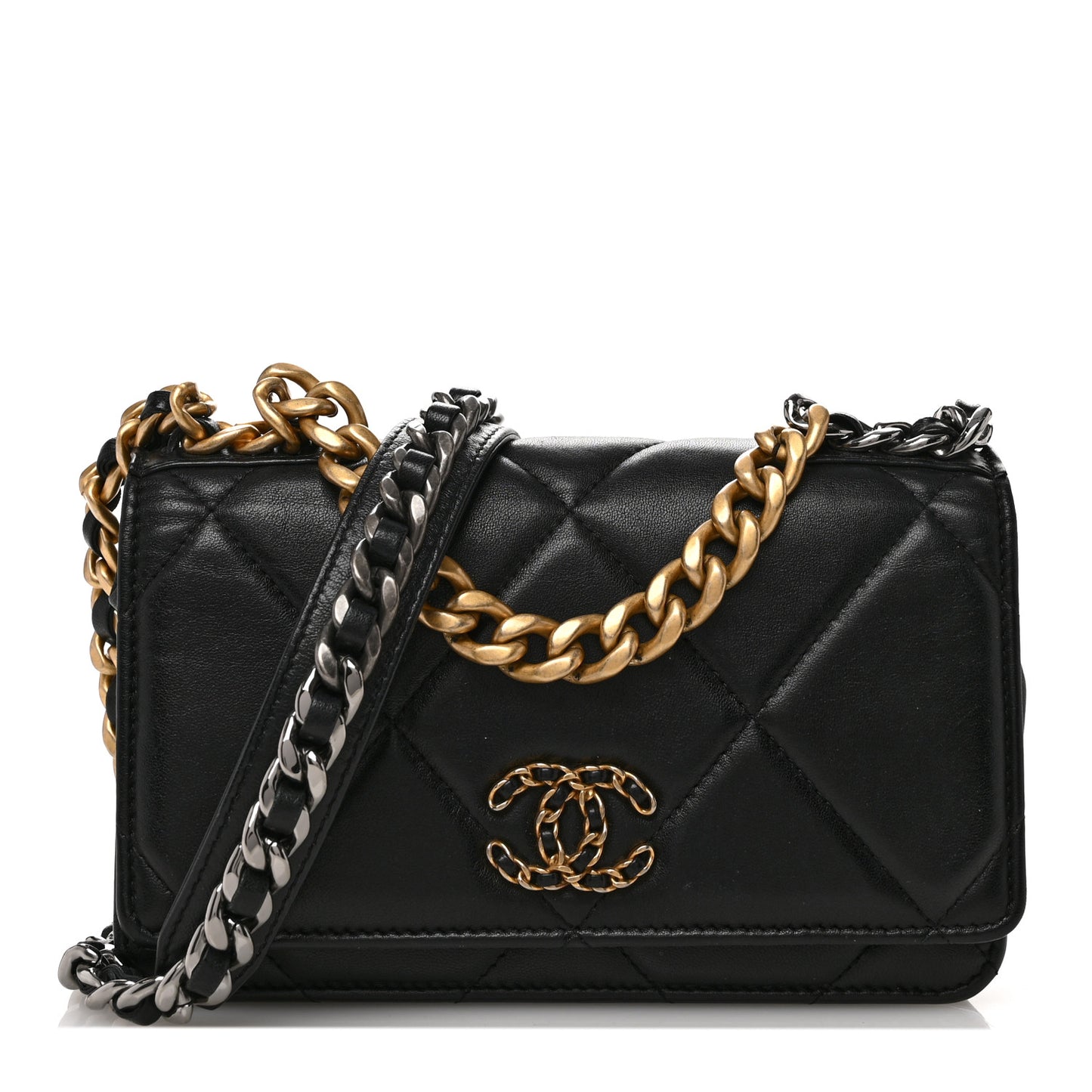 Lambskin Quilted Chanel 19 Wallet On Chain WOC Black