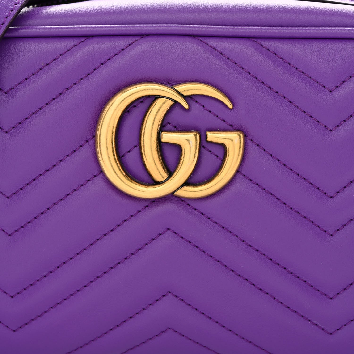 Gucci Calfskin Matelasse Small GG Marmont Chain Shoulder Bag Shine Purple 8 of 10