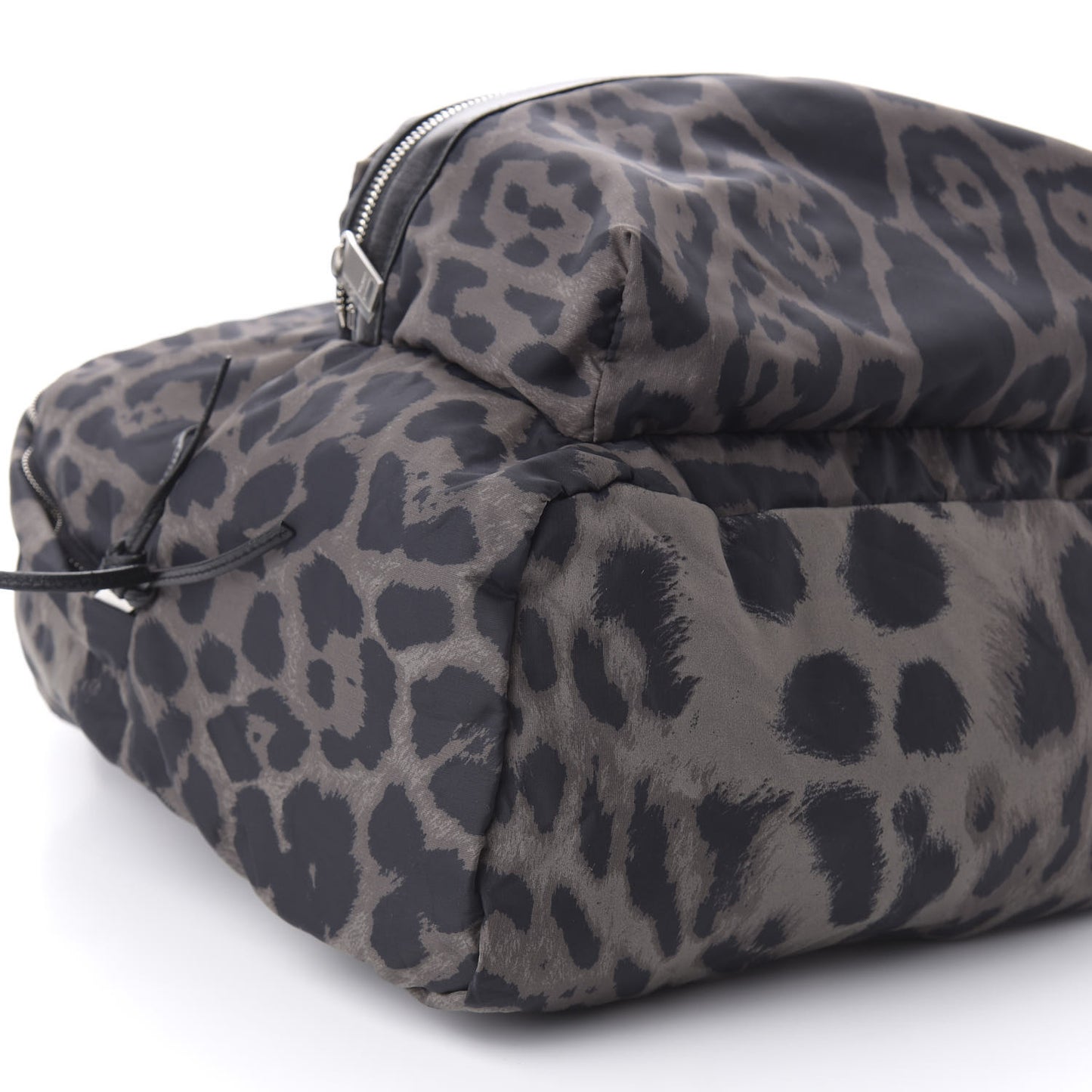 Nylon Leopard Print City Fold Up Backpack Belt Bag Black