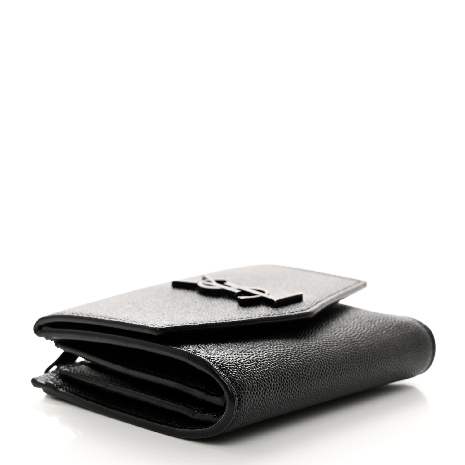 Saint Laurent Grain De Poudre Uptown Monogram Compact Wallet Black 4 of 7