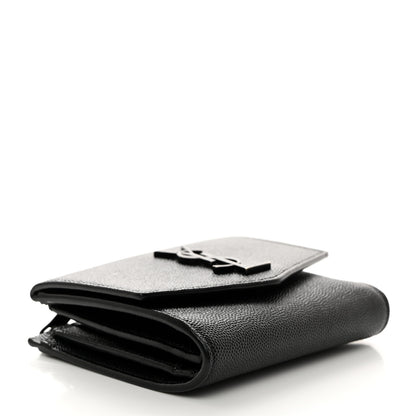 Saint Laurent Grain De Poudre Uptown Monogram Compact Wallet Black 4 of 7