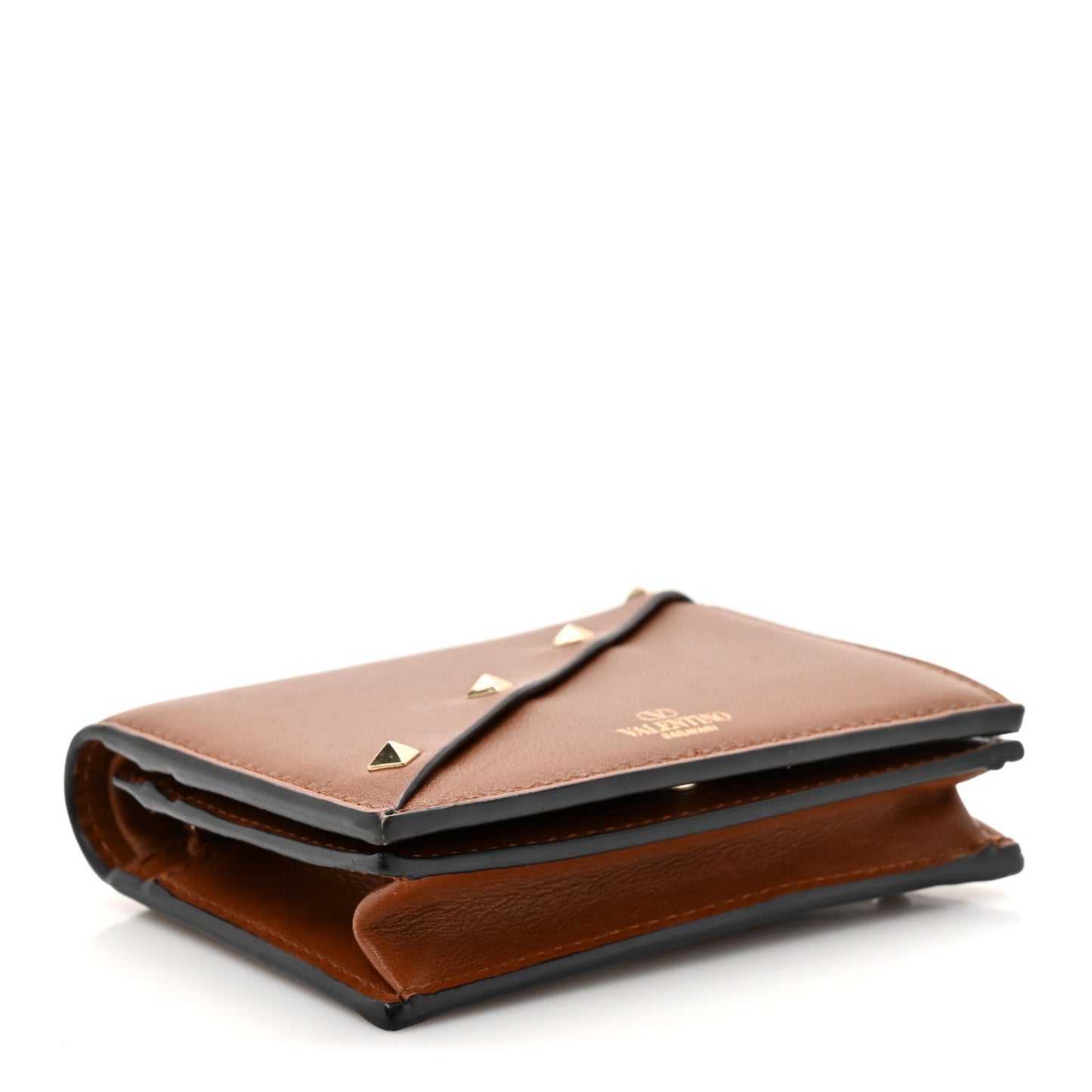 Vitello Rockstud Compact Wallet Bright Cognac