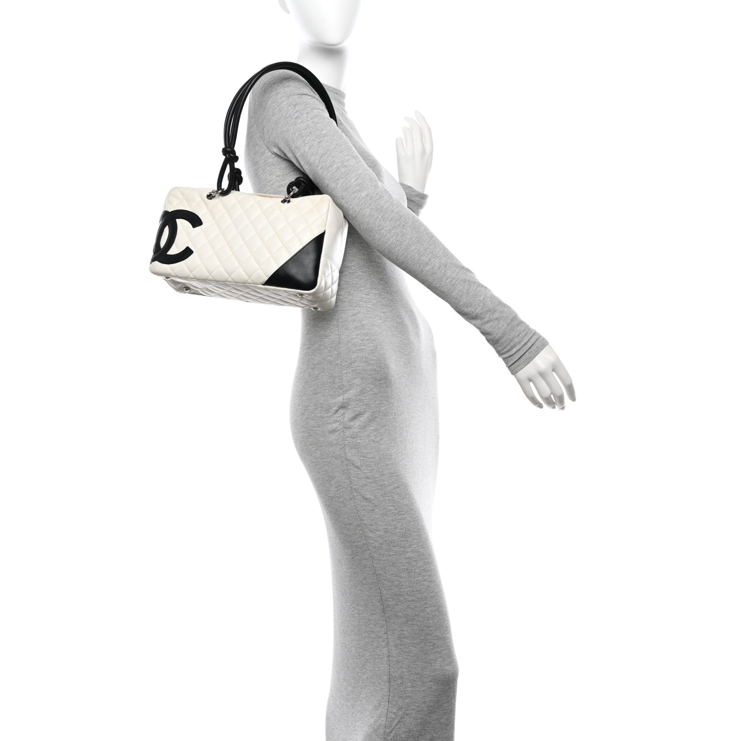 Chanel Calfskin Quilted Large Cambon Bowler White Black 2 of 14