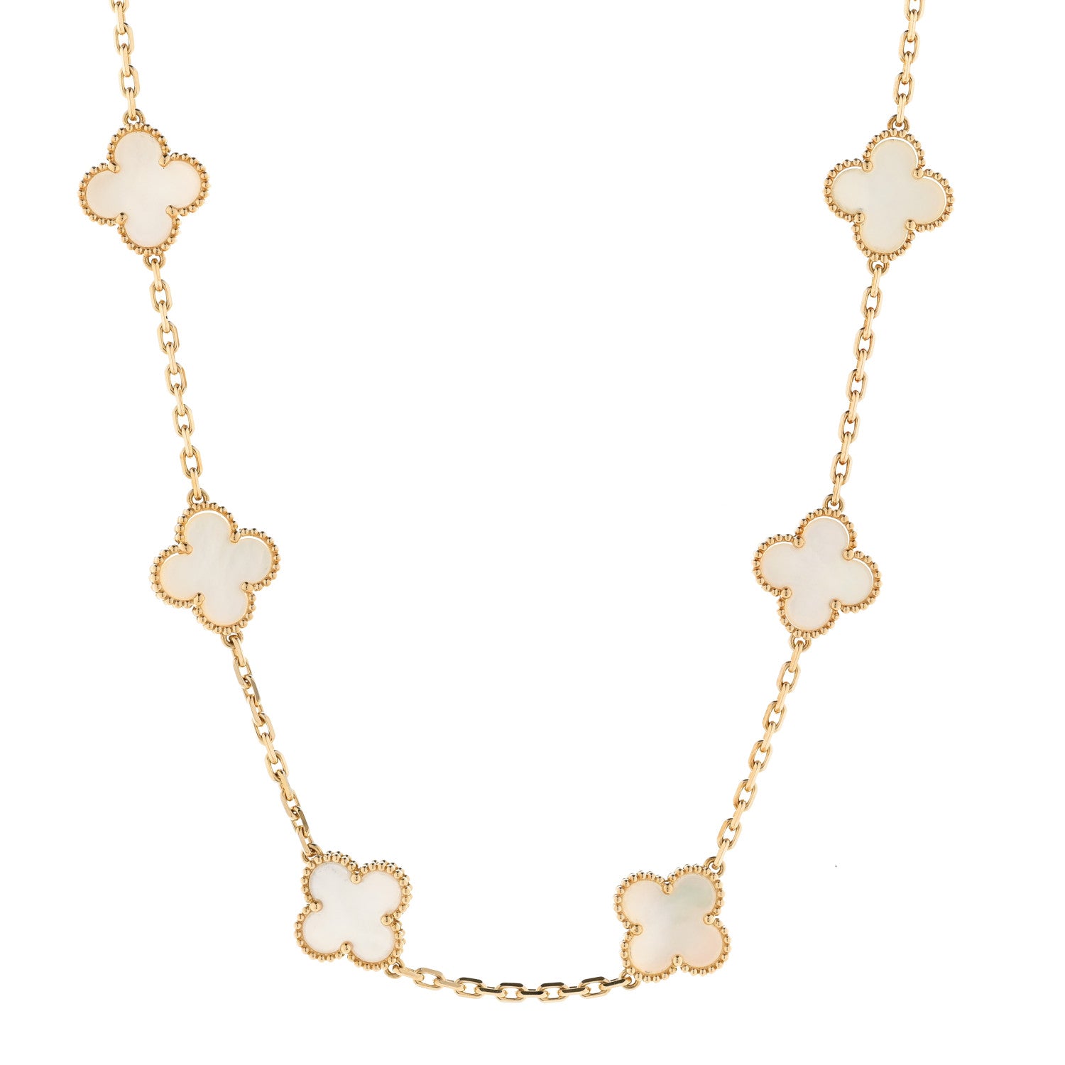 Van Cleef & Arpels 18K Yellow Gold Mother of Pearl 10 Motifs Vintage Alhambra Necklace 1 of 5