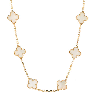 Van Cleef & Arpels 18K Yellow Gold Mother of Pearl 10 Motifs Vintage Alhambra Necklace 1 of 5