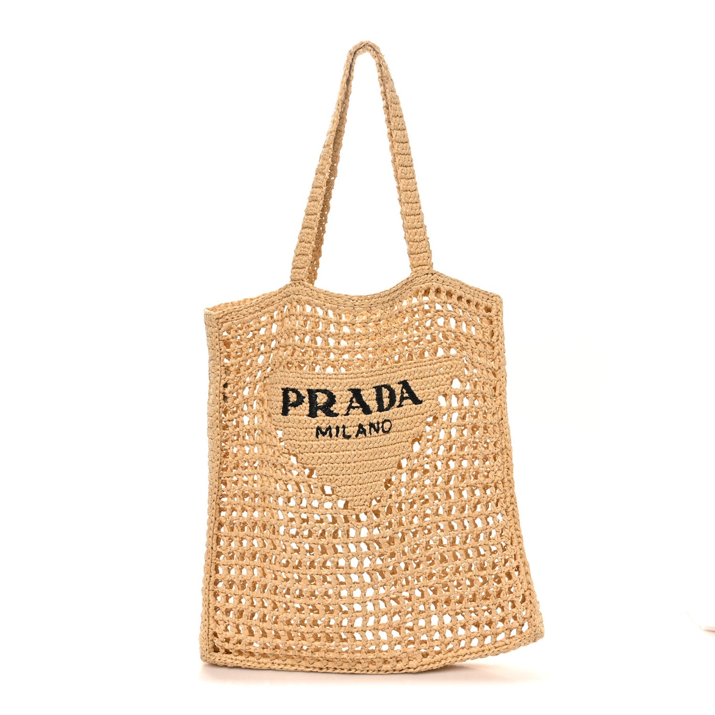 Yarn Raffia Effect Crochet Logo Embroidered Tote Bag Naturale